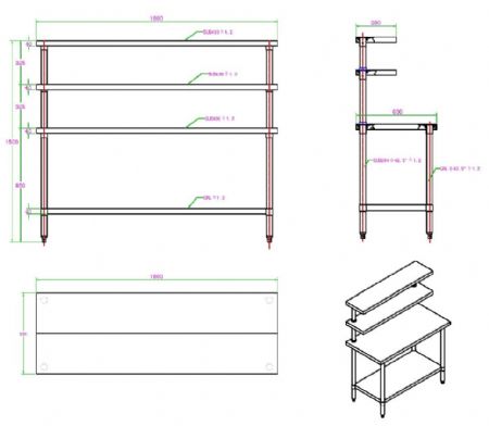 Station de travail avec etageres galvanisees 1800x600x1500