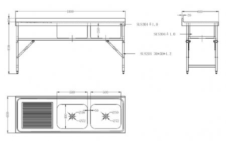 Plonge Inox 2 bacs 1800x600x910 mm - Combisteel - 7490.0280