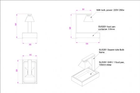 Lampe chauffante avec bac gastronorme 1/1 et 1 lampe - Combisteel - 7490.0500