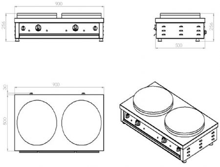 Crepire professionnelle electrique  2 plaques 900x520x245