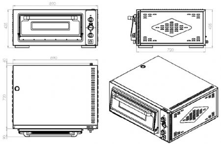 Four  pizza electrique mono 1 chambre de 4 pizzas - 890x810x430