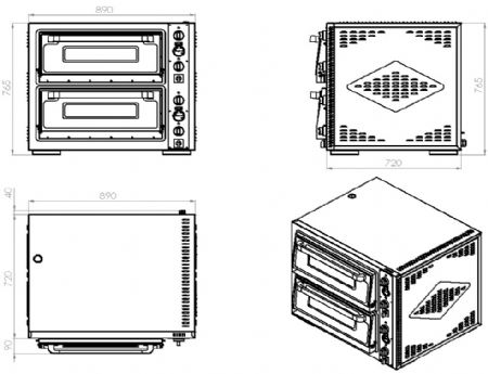 Four à pizza professionnel Triphasé 2 x 4 pizzas Ø30 cm - Combisteel - 7491.1020