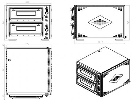 Four  pizza electrique double 2 chambre de 6 pizzas - 890x1100x760