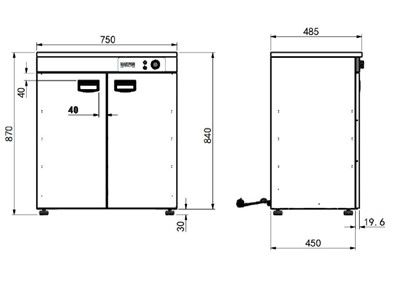 Armoire chauffante pro 2 portes 750x485x850