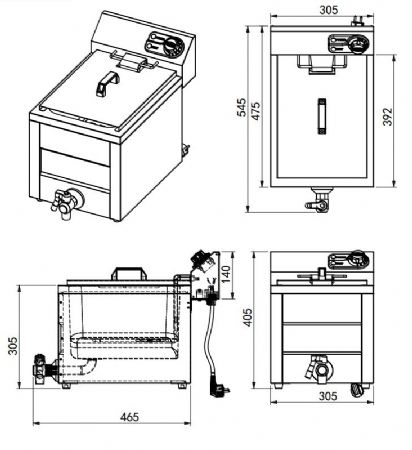 Friteuse à poser petite capacité 8 litres Monophasé - Combisteel - 7518.0200
