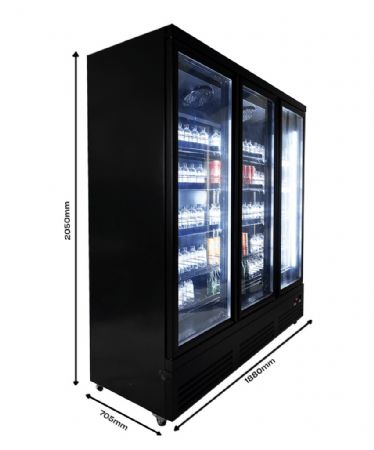 R�frig�rateur 3 portes vitr�es noir - 1880x705x2050