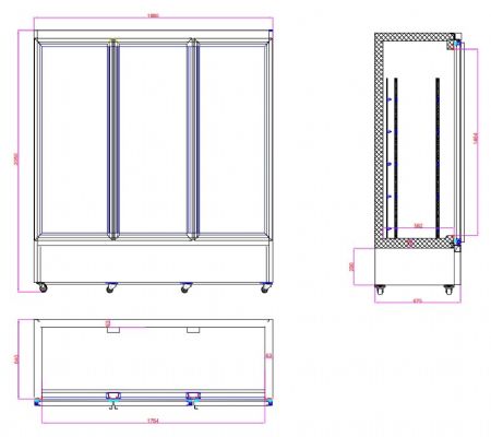 Vitrine murale négative de supermarché noire 3 portes vitrées 1880 mm - Combisteel - 7526.0130