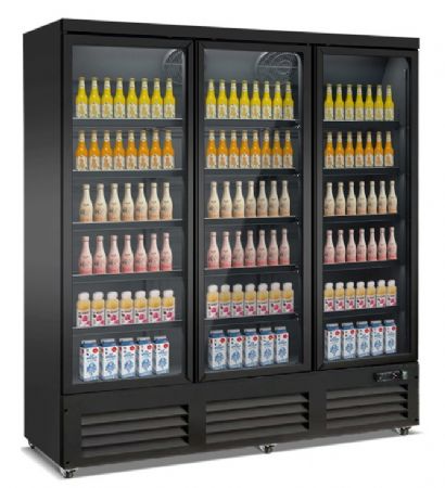 Vitrine murale négative de supermarché noire 3 portes vitrées 1880 mm - Combisteel - 7526.0130