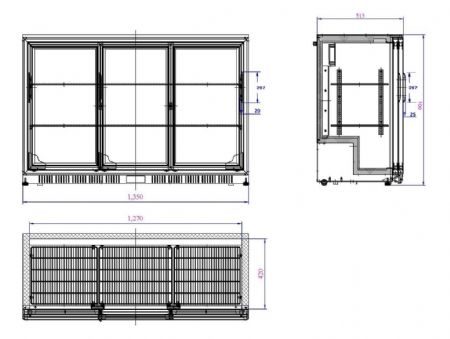 Arrire bar rfrigre noir 3 portes coulissantes 1350x520x900