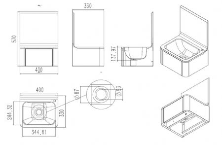 Lavabo avec commande au genou 400x330x570