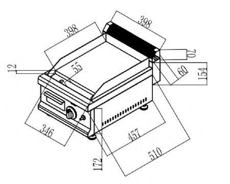 Plaque de grill professionnel � gaz � poser avec 1 zone en chrome lisse - 350x400 mm