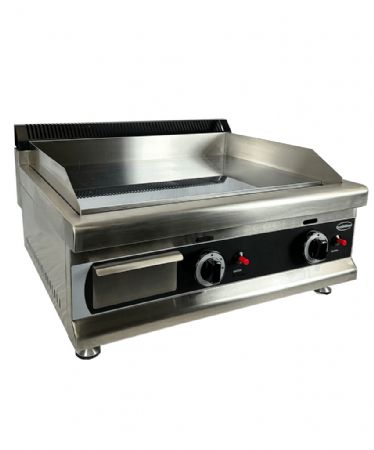 Plaque grill professionnelle  gaz avec 2 zones de cuisson en chrome lisse  poser - 750x400 mm