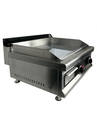 Plaque grill professionnelle  gaz avec 2 zones de cuisson en chrome lisse  poser - 750x400 mm