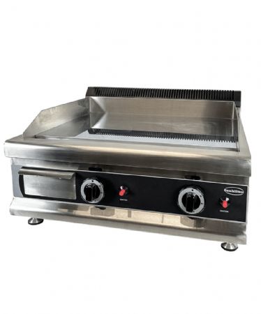 Plaque grill professionnelle  gaz avec 2 zones de cuisson en chrome lisse  poser - 750x400 mm