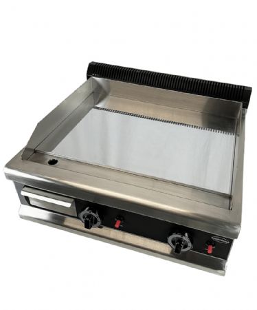 Plaque grill professionnelle  gaz avec 2 zones de cuisson en chrome lisse  poser - 750x400 mm