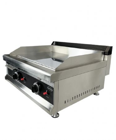 Plaque grill professionnelle  gaz avec 2 zones de cuisson en chrome lisse  poser - 750x400 mm