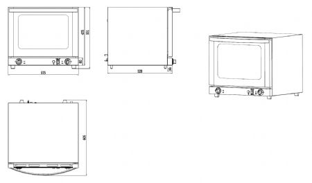 Four  convection professionnel monophas 4 niveaux GN 430x325 - 575x600x502 mm