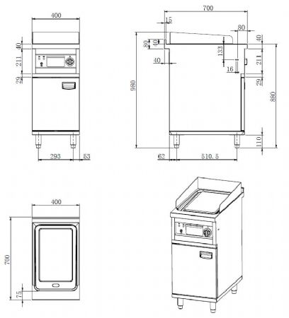 Plaque à snacker pro profondeur 700 Monophasé 2,7 kW surface chromée - Combisteel - 7545.0015