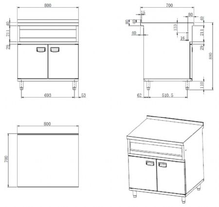 Meuble bas de rangement inox avec 2 portes et dosseret - Combisteel - 7545.0045