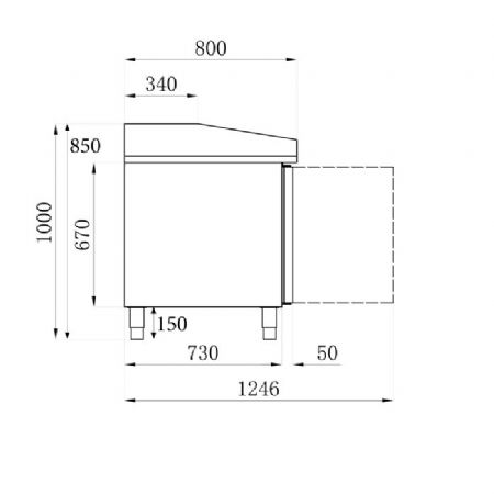 Meuble à pizza inox avec plan en granit 3 portes et 7 tiroirs allant de +2 à +8 + saladette 9x1/3 2000mm