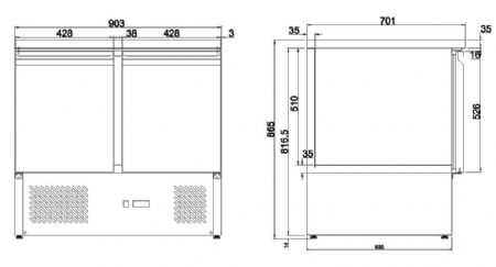 Table desserte réfrigérée 2 portes pleines 230 L positive - Combisteel - 7950.0106