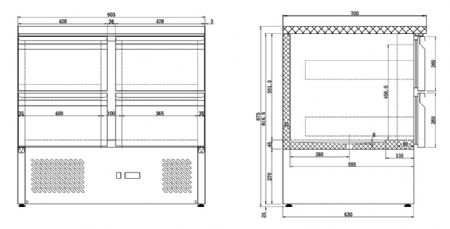 Table rfrigre professionnelle 4 tiroirs 900x700x875