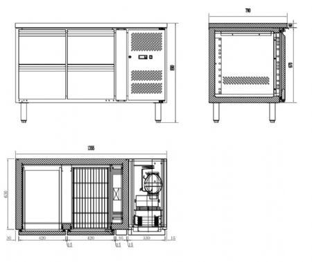 Table r�frig�r�e professionnelle 4 tiroirs 1360x700x850