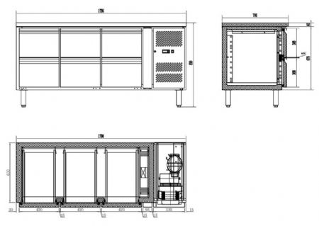 Table r�frig�r�e professionnelle 6 tiroirs 1795x700x850