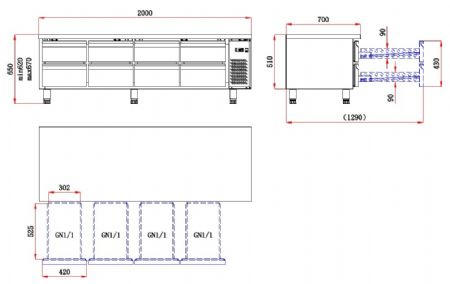 Soubassement réfrigéré 8 tiroirs 402 litres positif - Combisteel - 7950.0455