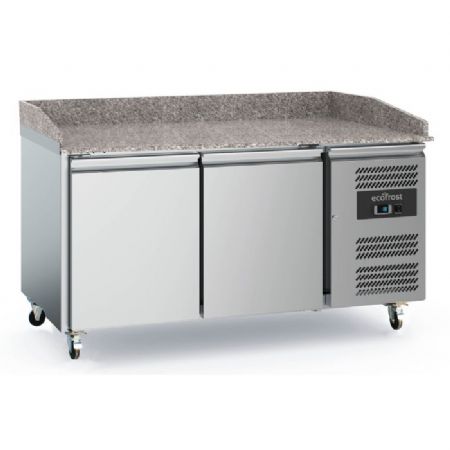 Meuble à pizza inox 2 portes avec plan en granit +2/+8 + saladette 6x1/3 1500mm