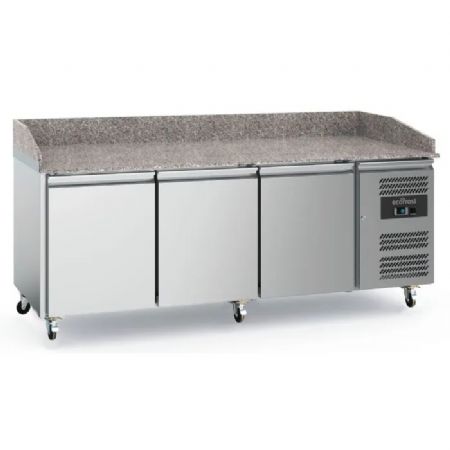 Meuble à pizza inox avec plan en granit et 3 portes allant de +2 à +8°C + saladette 9xGN1/3 2000mm