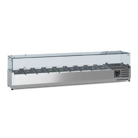 Meuble à pizza inox avec plan en granit et 3 portes allant de +2 à +8°C + saladette 9xGN1/3 2000mm