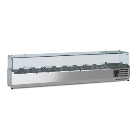 Meuble à pizza inox avec plan en granit noir et 3 portes allant de +2 à +8°C + saladette 9xGN1/3 2000mm