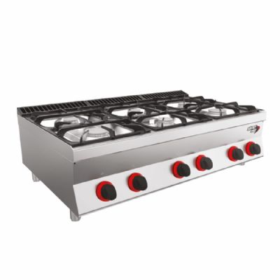 Cuisinire gaz 6 bruleurs  poser 4x5,7kW + 2x7,7kW - 1200 x 700 x 295 mm