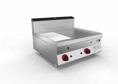 Plaque  snacker gaz inox avec dosseret surface 2/3 lisse et 1/3 rainure - 800x700x295mm