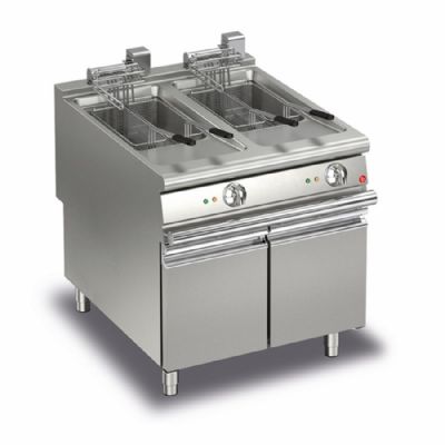 Friteuse électrique sur coffre inox commandes manuelles avec 2 cuves 22 L Friteuse électrique sur coffre inox commandes manuelles avec 2 cuves 22 L
