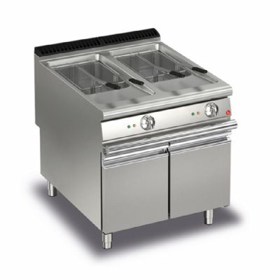 Friteuse gaz sur meuble inox avec 2 cuves 23 L puissance 21 kW x2 - 800x900x870 Friteuse gaz sur meuble inox avec 2 cuves 23 L puissance 21 kW x2 - 800x900x870