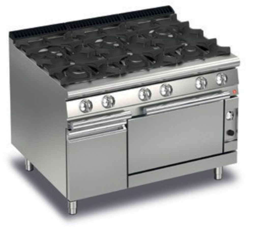 Fourneau gaz 6 foyers vifs sur four gaz et placard - 1200x900x870 Fourneau gaz 6 foyers vifs sur four gaz et placard - 1200x900x870