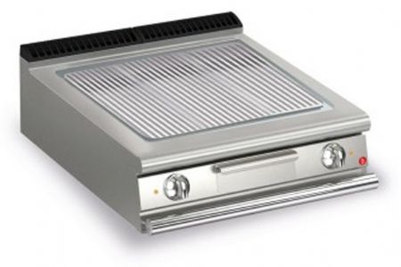 Plancha professionnelle électrique rainurée chrome brossé à poser 15 kW - Baron - 90QSFTE817