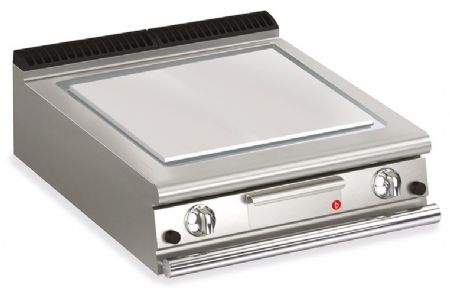 Plancha lisse gaz avec revêtement chrome brossé - 705 x 660 mm - Gamme QUEEN 900 - Baron - 90QSFTTG807