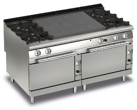 Fourneau 4 feux vifs gaz + Plaque coup de feu sur 2 fours gaz - Gamme Queen 900 - Baron - 90QTP2FG163