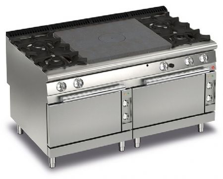 Fourneau 4 feux vifs gaz + Plaque coup de feu sur 2 fours électriques - Gamme Queen 900 - Baron - 90QTP2FGE161