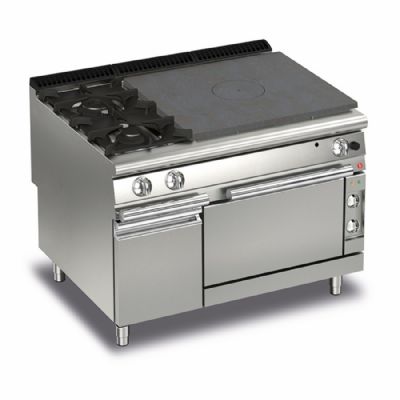 Fourneau gaz-électrique sur placard neutre - avec 2 brûleurs puissants et plaque coup de feu Fourneau gaz-électrique sur placard neutre - avec 2 brûleurs puissants et plaque coup de feu