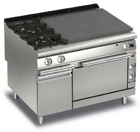 Fourneau 2 feux vifs gaz + Plaque coup de feu sur four électrique - Gamme Queen 900 - Baron - 90QTPFGE123 Fourneau 2 feux vifs gaz + Plaque coup de feu sur four électrique - Gamme Queen 900 - Baron - 90QTPFGE123