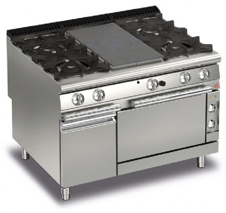 Fourneau 4 feux vifs gaz + 1/2 plaque coup de feu sur four électrique et placard neutre - Gamme Queen 900 - Baron - 90QTPMFGE121 Fourneau 4 feux vifs gaz + 1/2 plaque coup de feu sur four électrique et placard neutre - Gamme Queen 900 - Baron - 90QTPMFGE121