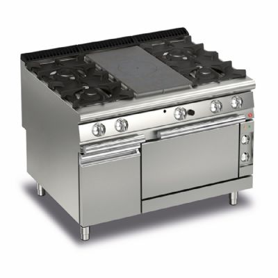 Fourneau gaz 4 foyers vifs 1/2 plaque coup de feu sur four électrique et placard - 800x900x870 Fourneau gaz 4 foyers vifs 1/2 plaque coup de feu sur four électrique et placard - 800x900x870