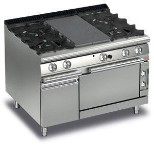 Fourneau 4 feux vifs gaz + 1/2 plaque coup de feu sur four électrique + placard neutre - Gamme Queen 900 - Baron - 90QTPMFGE123 Fourneau 4 feux vifs gaz + 1/2 plaque coup de feu sur four électrique + placard neutre - Gamme Queen 900 - Baron - 90QTPMFGE123