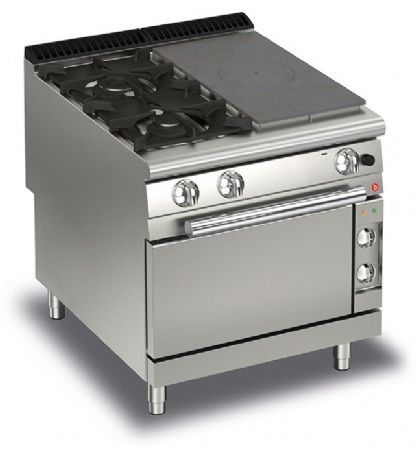 Fourneau 2 feux vifs gaz + 1/2 plaque coup de feu sur four électrique - Gamme Queen 900 - Baron - 90QTPMFGE801SX Fourneau 2 feux vifs gaz + 1/2 plaque coup de feu sur four électrique - Gamme Queen 900 - Baron - 90QTPMFGE801SX