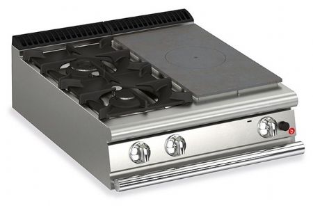 Fourneau Plaque de cuisson à poser 2 feux vifs gaz + 1/2 plaque coup de feu - Gamme Queen 900 - Baron - 90QTPMG800SX