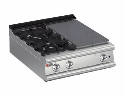 Plaque gaz de table à poser - 2 brûleurs vifs et 1/2 plaque coup de feu Plaque gaz de table à poser - 2 brûleurs vifs et 1/2 plaque coup de feu